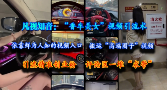凡视知音：“香车美女”视频引流术，依靠鲜为人知的视频入口，搬运“高端圈子”视频，引流精准创业粉，评论区一堆“求带”-刀客资源网