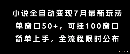 小说全自动变现7月玩法，单窗口50+，可挂100窗口，简单上手，全流程限时公布【揭秘】-刀客资源网