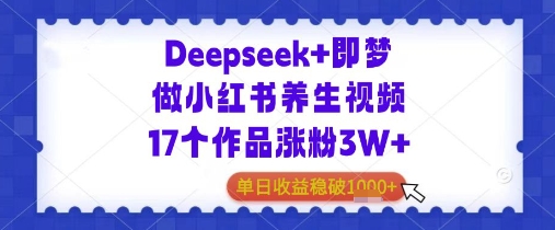Deepseek+即梦做小红书养生视频17个作品涨粉3W+单日收益几张-刀客资源网