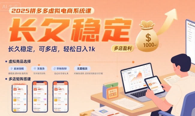 2025拼多多虚拟电商系统课，长久稳定，可多店，轻松日入1k-刀客资源网