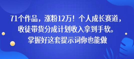 71个作品，涨粉12W！个人成长赛道，收徒带货分成计划收入拿到手软，掌握好这套提示词你也能做-刀客资源网