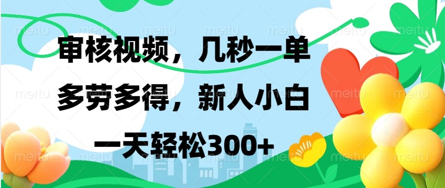 审核视频，几秒一单，多劳多得，新人小白一天轻松300+-刀客资源网