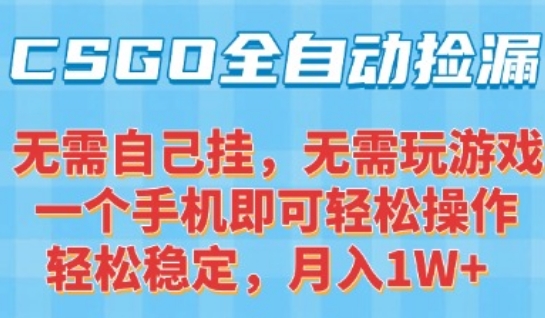 CSGO自动捡漏项目，最新独家玩法，一个手机可操作，新手小白轻松月入1W+，操作简单易上手【揭秘】-刀客资源网