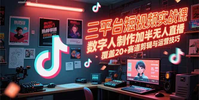 （15265期）三平台短视频实战课，数字人制作加半无人直播，覆盖20+赛道剪辑与运营技巧-刀客资源网