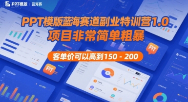 PPT模版蓝海赛道副业特训营1.0，项目非常简单粗暴，客单价可以高到150-200-刀客资源网