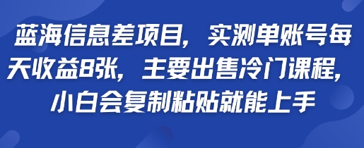 蓝海信息差项目，实测单账号每天收益多张，主要出售冷门课程，小白会复制粘贴就能上手-刀客资源网