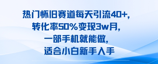 热门怀旧赛道每天引流40+，转化率50%月变现3w，一部手机就能做，适合小白新手入手-刀客资源网