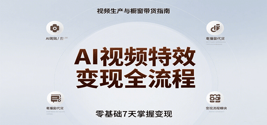AI视频特效变现全流程，零基础7天掌握视频生产到橱窗带货变现-刀客资源网