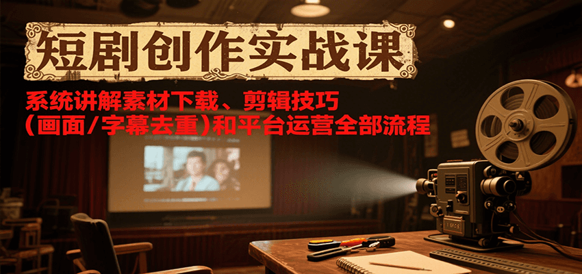 短剧创作实战课，系统讲解素材下载、剪辑技巧（画面/字幕去重）和平台运营全部流程-刀客资源网