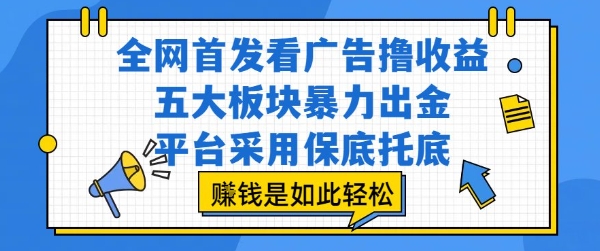 全网首发看广告撸收益，五大板块暴力出金，平台采用保底托底，挣钱是如此轻松作【揭秘】-刀客资源网