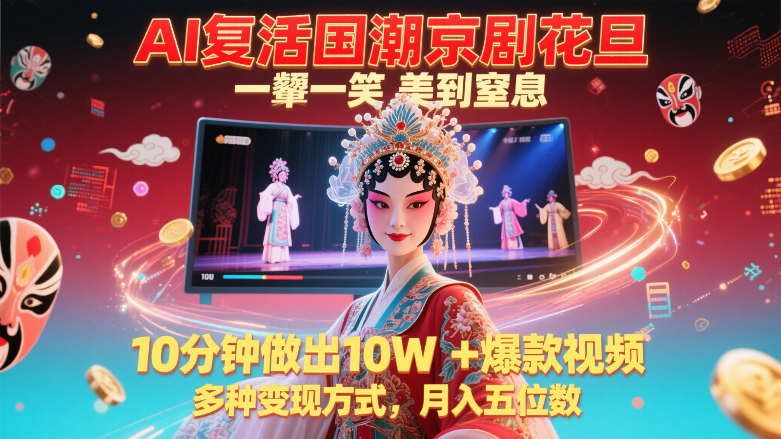 AI复活国潮京剧花旦，一颦一笑美到窒息，10分钟做出10W+爆款视频，多种变现方式，…-刀客资源网