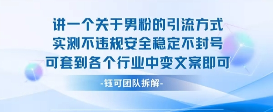 2025关于男粉的引流方式实测不违规安全稳定不封号可套到各个行业中变文案即可-刀客资源网