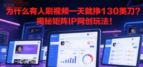 为什么有人刷视频一天就挣130美刀？揭秘矩阵IP网创玩法!-刀客资源网