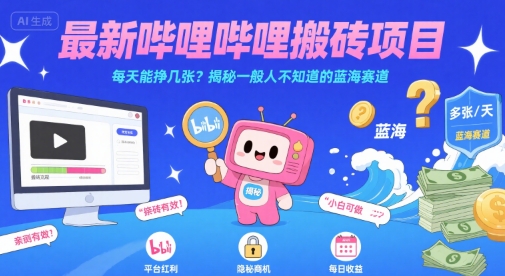 最新哔哩哔哩上B站搬砖项目，每天能挣几张？揭秘一般人不知道的蓝海赛道-刀客资源网