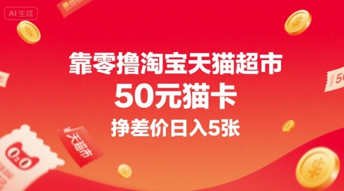 靠零撸淘宝天猫超市50元猫卡，挣差价日入5张-刀客资源网