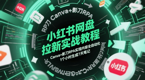 小红书网盘拉新实战教程，Canva+影刀RPA实现内容全自动化，1个小时生成7天笔记-刀客资源网