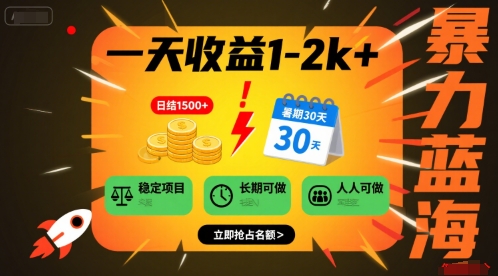 一天收益1-2k+ 稳定项目，暑期暴力蓝海项目，长期稳定，人人可做【揭秘】-刀客资源网