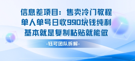 信息差项目：售卖冷门教程单人单号日收9张纯利基本就是复制粘贴就能做-刀客资源网