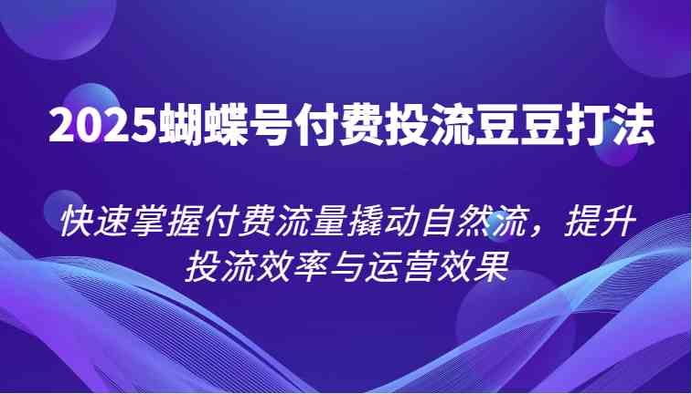2025蝴蝶号付费投流豆豆打法，快速掌握付费流量撬动自然流，提升投流效率与运营效果-刀客资源网