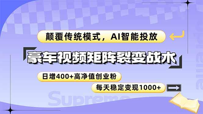 （14903期）豪车视频矩阵裂变战术，颠覆传统模式，AI智能投放，日增400+高净值创业…-刀客资源网