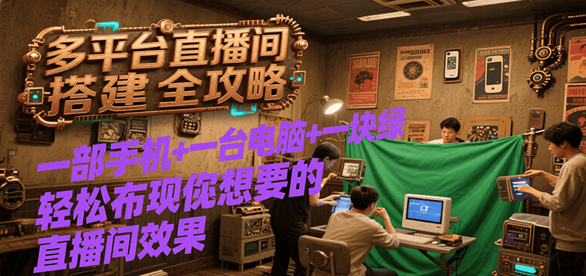 多平台直播间搭建全攻略，一部手机+一台电脑+一块绿布轻松实现你想要的直播间效果-刀客资源网