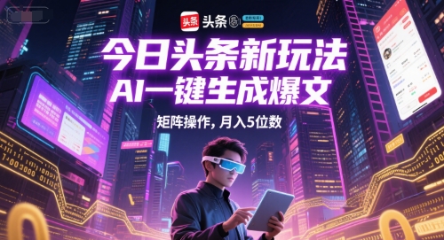 今日头条新玩法，AI一键生成爆文，矩阵操作，月入5位数-刀客资源网