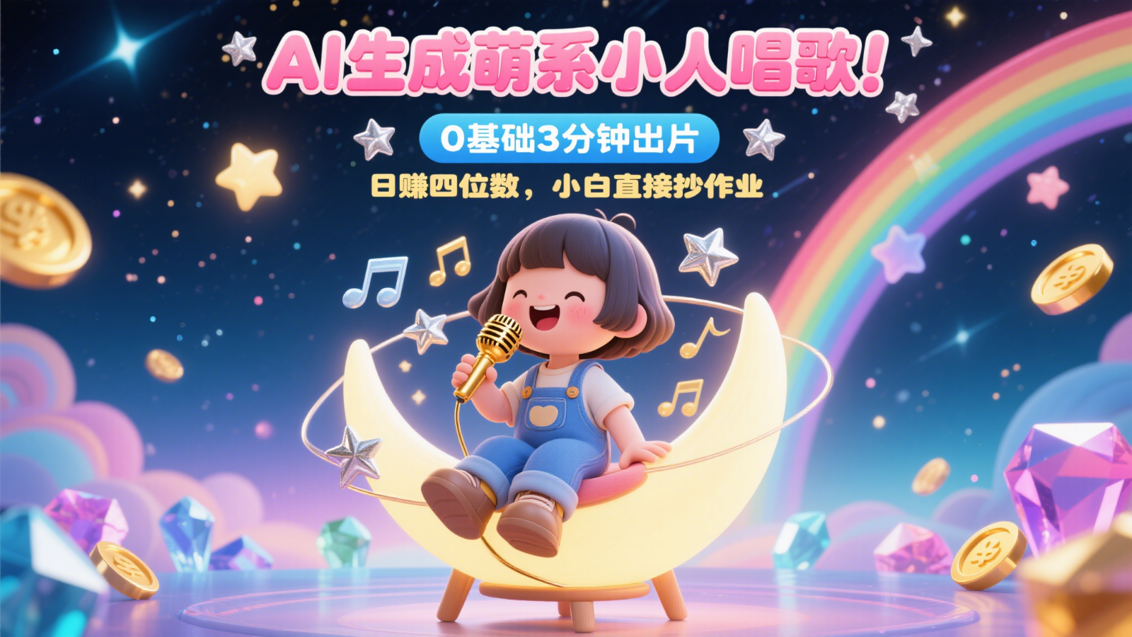 AI生成萌系小人唱歌！0基础3分钟出片，28个作品涨粉9万，日赚四位数，小白直接抄作业-刀客资源网