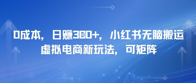 0成本，日入3张+，小红书无脑搬运，虚拟电商新玩法，可矩阵-刀客资源网