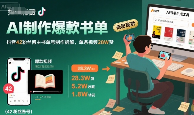 AI制作爆款书单，抖音42粉丝博主书单号制作拆解，单条视频28W赞-刀客资源网