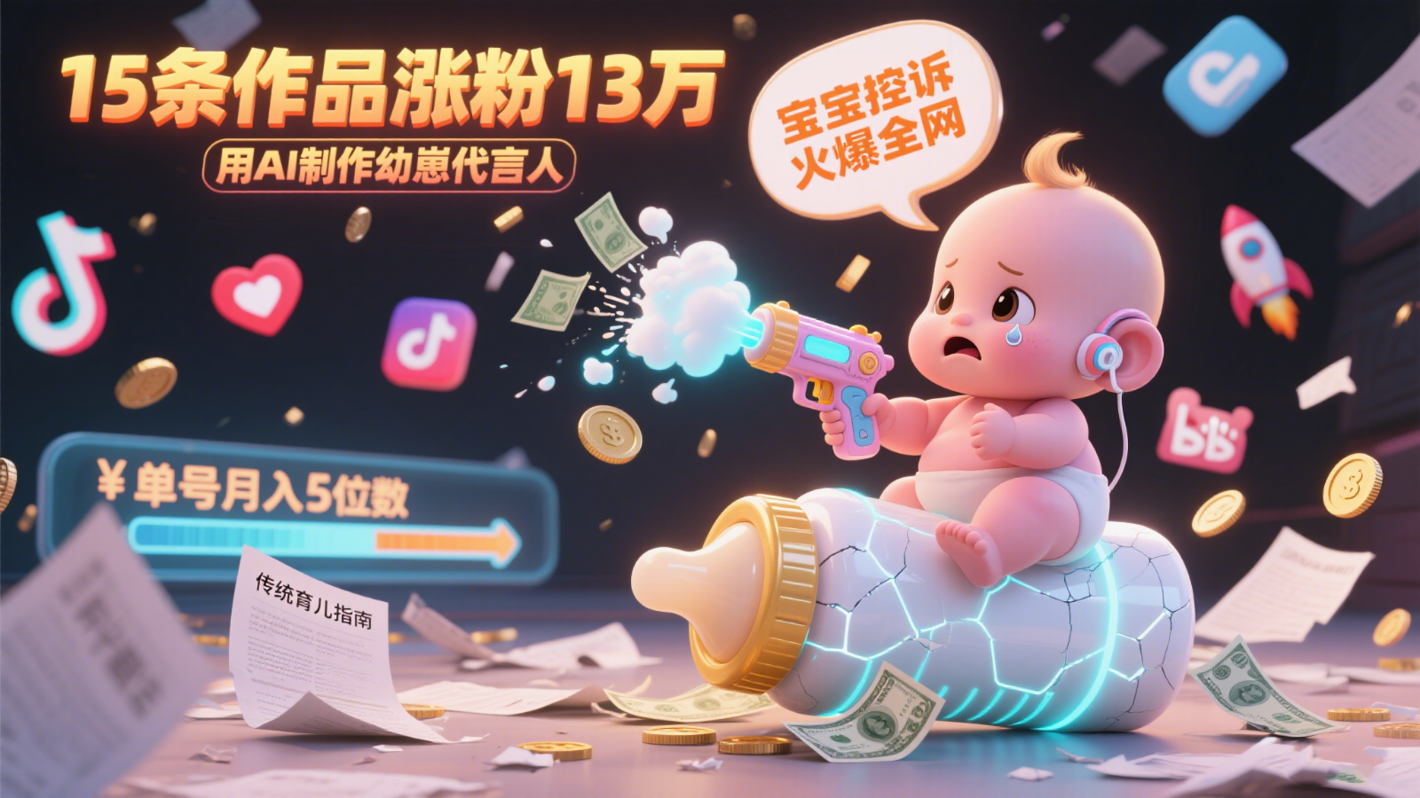 用AI制作幼崽代言人，宝宝的控诉火爆全网，15条作品涨粉13万，单号月入5位数实操教程-刀客资源网