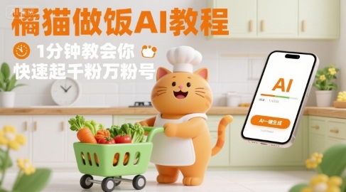 有趣的橘猫买菜做饭视频，用AI一键搞定，1分钟教会你，快速起千粉万粉号-刀客资源网